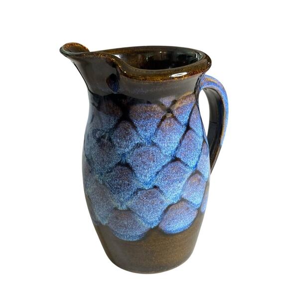 Tracy Dotson Pottery North Carolina Vintage Pitcher Fish Scale Signed Art Blue - Picture 2 of 6